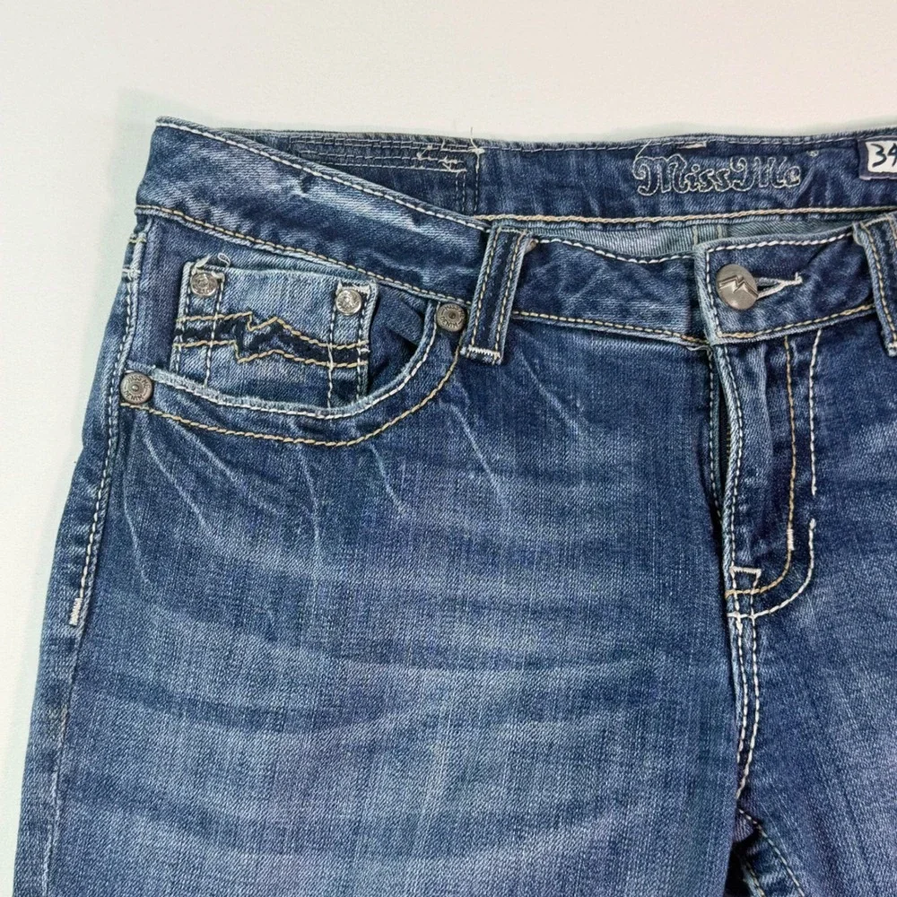 Miss Me Bootcut Jeans Medium Wash‎ Embroidered Rhinestone Pockets Size 36x33